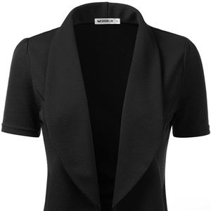 Doublju Womens Lightweight Thin Short Sleeve Open Front Blazer Plus Size